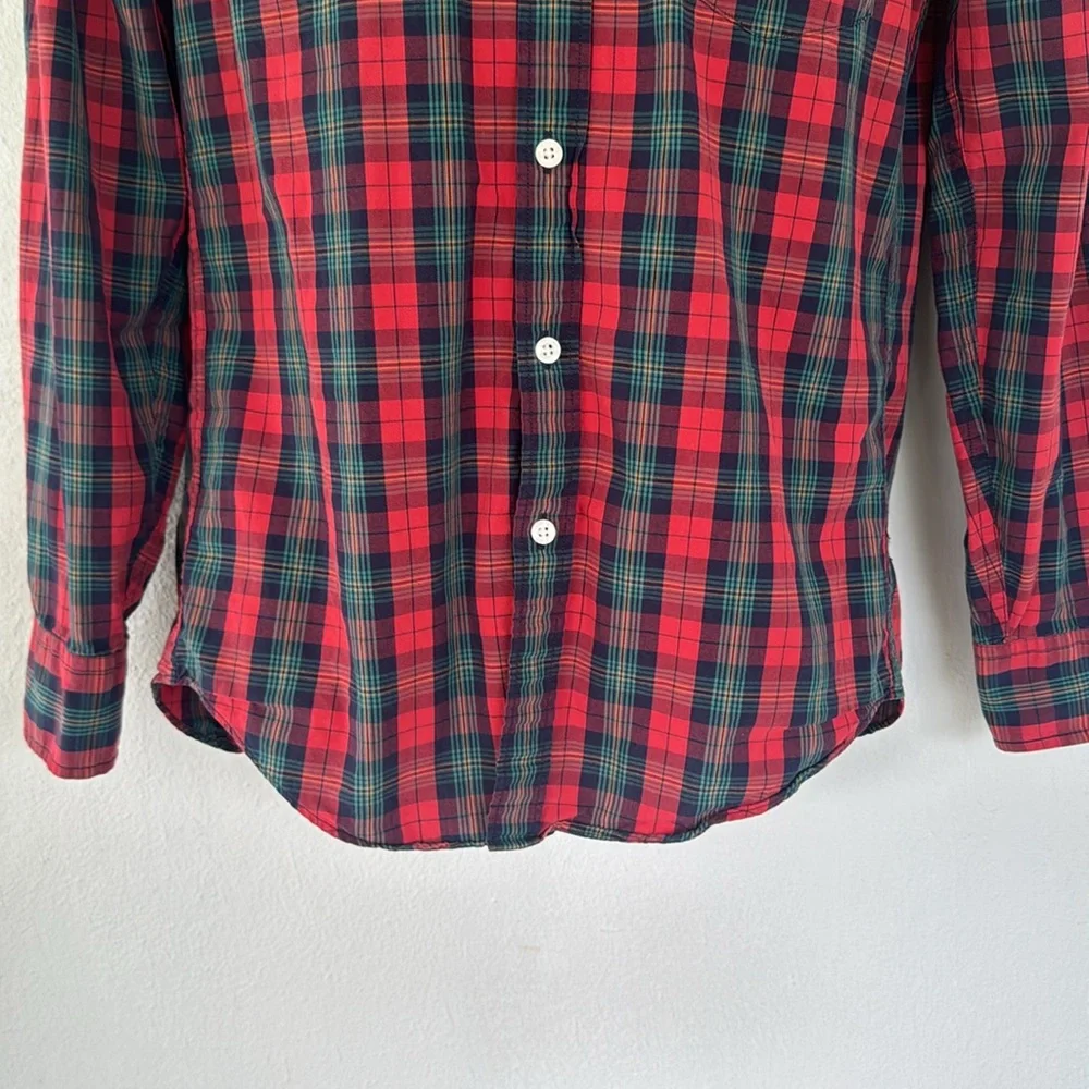 J. Crew red green holiday plaid cotton button down dress shirt size small
